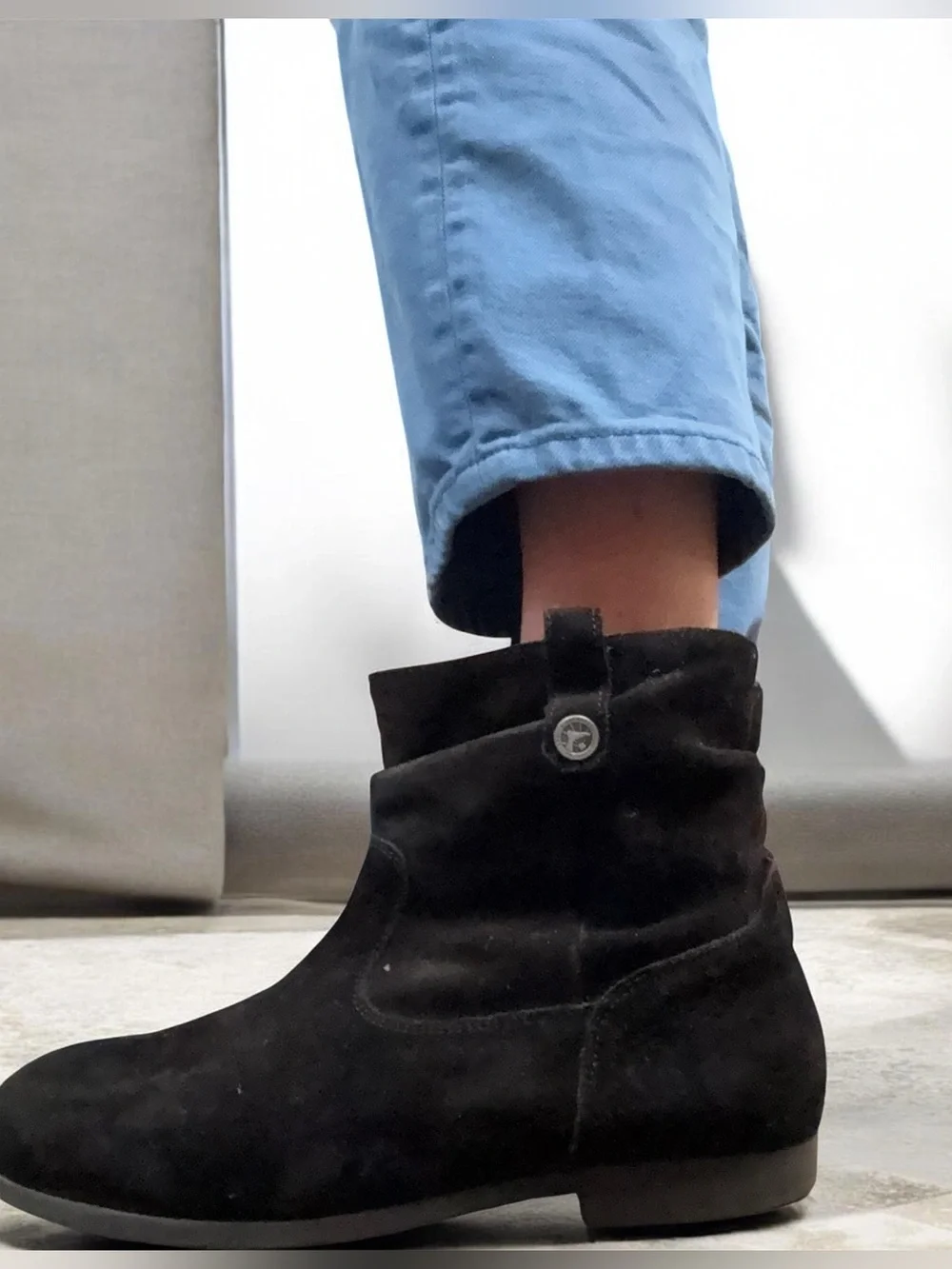Birkenstock Sarnia Black Waxed Suede Slouchy Ankle Boots Side Zip 10